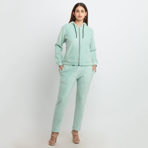 Moda callejera Ropa de mujer Chándales Precio barato Slim Fit Cremallera Sudadera con capucha y pantalón Conjuntos de 2 piezas - Product Image 1