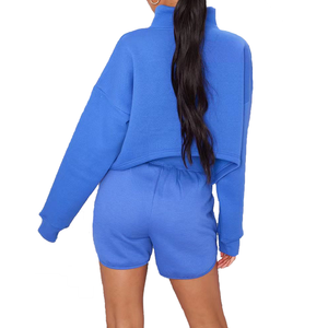 Conjunto de ropa de mujer de última llegada, pantalones cortos con cremallera y Chaqueta corta hechos a medida de gran tamaño, conjunto de pantalones cortos con logotipo impreso personalizado para mujer - Product Image 3