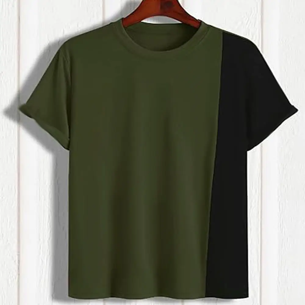 Migliore vendita calda su misura collo circolare verde e nero 100% t-shirt in cotone traspirante Hip Hop manica corta quadrato tinta unita t-shirt