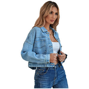 Chaquetas vaqueras informales de moda más vendidas, Chaquetas vaqueras desgastadas informales teñidas de color sólido, Chaquetas vaqueras para mujer, Chaquetas vaqueras con botones Premium - Product Image 6