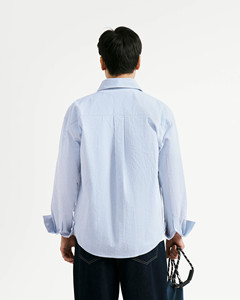 Camisa de Manga Larga a Rayas de Algodón Transpirable Informal de Otoño para Hombre con Etiqueta Decorativa, Corte Holgado de Routine Vietnam - Product Image 2