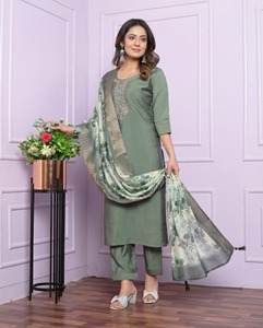Ensemble Salwar Kameez Dupatta en soie brodée semi-cousu, design moderne, élégant, pour mariage pakistanais et tenue longue indienne - Product Image 1