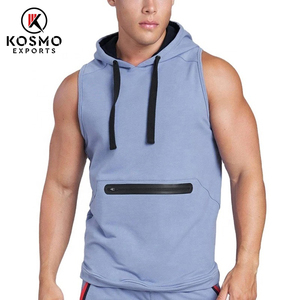 Camiseta sin mangas de algodón y LICRA para hombre, chaleco de entrenamiento de gimnasio de punto transpirable con capucha sin mangas, chaleco deportivo para correr - Product Image 5