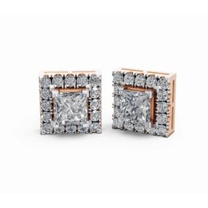 Pendientes de Diamantes de Princesa con Halo de Oro de 9 Quilates de Primera Calidad, Joyería Cultivada en Laboratorio, Proveedor Mayorista B2B OEM para Exportación - Product Image 1