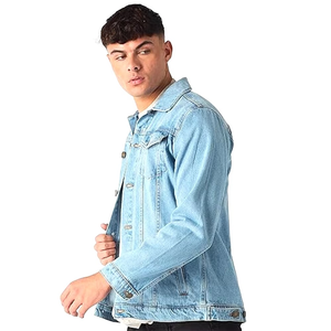 Veste en jean longue d'hiver pour homme sur mesure, en denim uni bleu, en coton, extensible, grande taille pour homme, en tissu de toile - Product Image 3