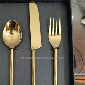 Juego de cuchara y tenedor de acero inoxidable chapado en oro hecho a mano pulido de espejo de latón para bodas al por mayor a granel de la India - Product Image 5