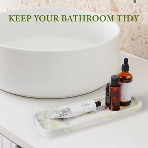 Bandeja de tocador ligera de mármol natural moderno Koville, Bianco Palomino, rectangular, de piedra, para lavabo de baño o encimera de cocina, 12x4 pulgadas - Product Image 6