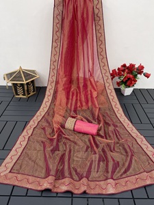 Designer Luxury Sari High-On-Demand Soft Twill 2 Shade Gold Net Women's Wedding Party Wear Cotton and Chiffon <b>Blouse</b> - Product Image 2