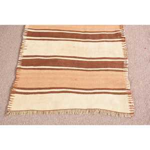 Vintage Turkish Kilim Rug 2.6x7.4 ft, <b>Brown</b> Runner Polka dot <b>Wool</b> Rug - Product Image 5