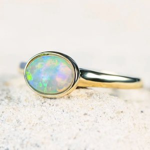 Minimalist Design Ethiopian <b>Opal</b> & Diamond Stone <b>Ring</b> Solid 925 Sterling <b>Silver</b> Bezel Setting Customizable Sizes Women's Jewelry - Product Image 3