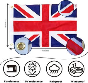 Drapeau britannique 12x18 pouces, brodé, résistant, petit drapeau de bateau du Royaume-Uni, durable, imperméable, en polyester, Union Jack, avec support en aluminium - Product Image 2