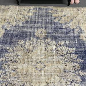 Alfombra Turca, Alfombra Vintage de 6.5x8 pies, Alfombra de Lana Azul Beige Estilo Suroeste - Product Image 3