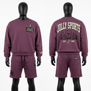 Conjunto de sudadera y pantalones cortos para hombre de felpa de algodón de 320 GSM, color rojo vino, con logotipo personalizado. - Product Image 6