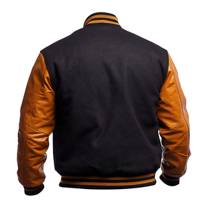 แจ็กเก็ตเบสบอลแขนหนังสำหรับผู้ชายเสื้อแจ็คเก็ตขนสัตว์100% เรียบ - Product Image 6