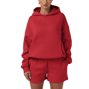 Ropa para mujer Conjunto corto personalizado Conjunto corto de 2 piezas Sudadera con capucha con pantalones cortos Conjunto de dos piezas con capucha y pantalones cortos para mujer - Product Image 1