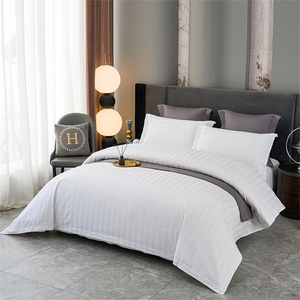 Juego de ropa de cama de 4 piezas de lino para hotel, sábana a rayas de satén de algodón puro 100% al por mayor - Product Image 5