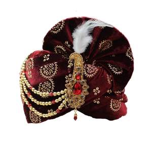 ผ้ากำมะหยี่พิมพ์ลายพื้นเมือง/ผ้าโพกหัว /pagdi/pagri (สีแดงเข้ม) พร้อมกำมะหยี่ dupatta (ขนาด: 22ถึง22.5นิ้ว) - Product Image 5