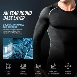 Camiseta de entrenamiento de compresión con logotipo personalizado para hombre, camiseta de entrenamiento de secado rápido de manga larga para deportes de Fitness, transpirable a prueba de viento de talla grande - Product Image 2