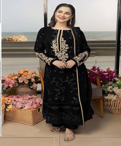 6. Bas Prix Pakistanais Salwarkameez Femmes Indien Patiala Costume Afghan 3 Pièces Noir Velours Party Wear Outfit - Product Image 1