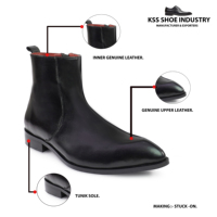 Bottines Chelsea en cuir véritable pour homme, fermeture éclair à la cheville, doublure en cuir véritable