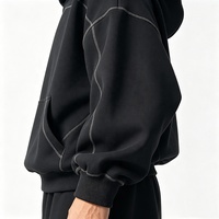 Sweat à capuche OEM personnalisé pour homme, coupe ample, épaules tombantes, style streetwear, surdimensionné, en tissu épais, avec surpiqûres contrastées
