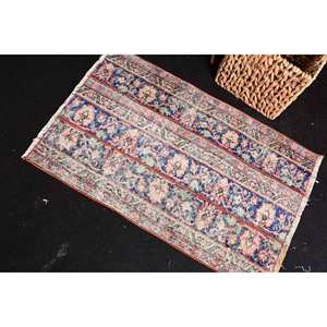 Alfombra Floral de lana clásica Vintage, 2x3,2 pies, diseño de retales azul y rojo, área grande, rectángulo, Kilim, látex para decoración de habitación de pasillo - Product Image 4