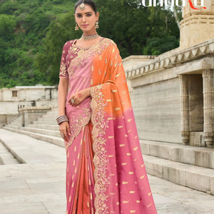 Designer Elegant Tissue Silk Sari Beautiful Zari Weaving Work Wedding and Party Wear Indian Pakistani Clothing - Product Image 1
