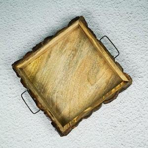 Plateau de service rond en bois de noyer écologique Table à thé en bois naturel avec poignées pour café de cuisine ou thé de l'après-midi - Product Image 3