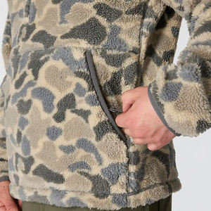 Mens Quarter Zip Fleece <b>Camo</b> <b>Jacket</b> with Abstract Digital Pattern High Neck Collar and Zippered Kangaroo Pouch Outdoor Warm Top - Product Image 5