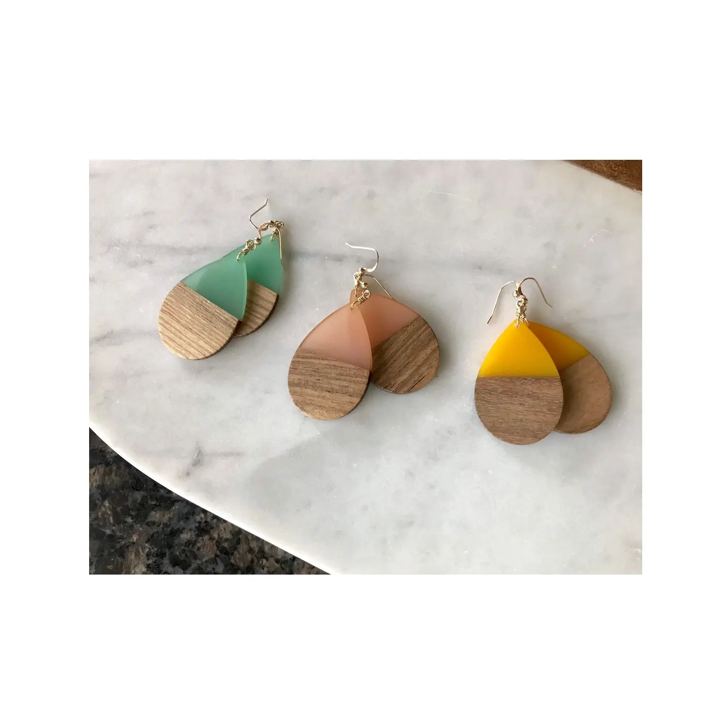 Anting-anting desainer kayu dan Resin dengan biaya terendah anting-anting wanita anting-anting tanduk perhiasan tampilan baru dengan 3 pasang set