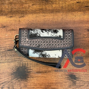 คลัทช์หนังแบบมือดีไซน์หรูหรากระเป๋าสตางค์หนังวัวแบบตะวันตกที่มีความจุขนาดใหญ่และที่ยึดเครดิตยาว - Product Image 1