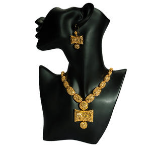 دبي الهند الزفاف شرابة طويلة قلادة مجموعة 24k مطلية بالذهب قلادة أقراط 2 قطعة مجموعات مجوهرات الزفاف - Product Image 4