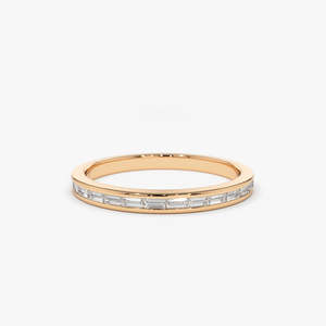 14K Baguette Diamond Engagement Bridal Wedding Band 15 Stones IGI Certified Channel Set Half Eternity <b>Ring</b> <b>Stacking</b> Jewelry - Product Image 2