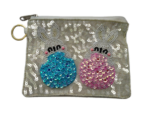 กระเป๋าใส่เหรียญปักลูกปัดและเลื่อมลายมาร์ดิกราส์ สีเขียว ทอง ม่วง และขาว สำหรับผู้หญิงและเด็กผู้หญิง จากอินเดีย - Product Image 6