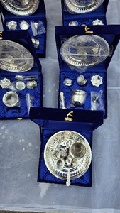 Silver Plated Pooja Thali Set Blue Gift Box Includes Puja <b>Plate</b> Kalash Spoon Dhup Dan Diya Bowl Ghanti Engraved for Gifts - Product Image 2