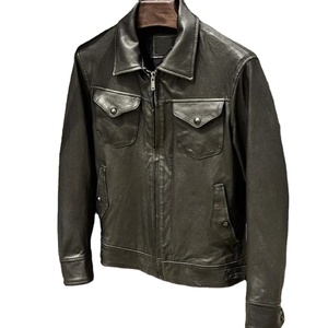 Style Punk Hommes 100% Veste En Cuir Naturel Casual Coupe-Vent Outwear Manteaux Poches Slim Moto Biker Vestes En Cuir Véritable - Product Image 1