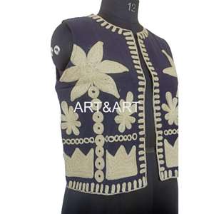 <b>Women's</b> O-Neck Cotton Suzani Jacket with Hand Embroidery Casual Short <b>Waistcoat</b> for Autumn and Winter Seasons - Product Image 2