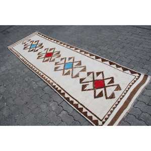 Vintage Turkish <b>Rug</b>, 3.3x11.1 ft <b>Runner</b> <b>Rug</b>, White Herki Floral <b>Rug</b> - Product Image 2