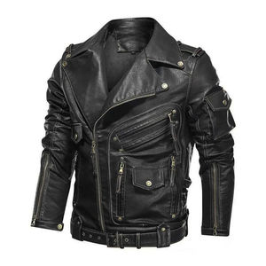 Mode hiver hiver hommes veste en cuir hommes mode moto PU cuir veste Cool fermeture éclair poches cuir manteaux vêtements - Product Image 1