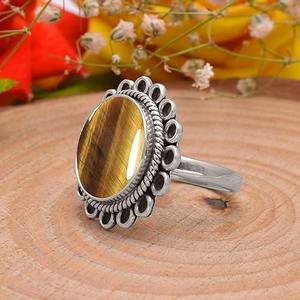 Piedra preciosa de ojo de tigre Simple Plata de Ley 925 sólida Piedra preciosa natural Anillo hecho a mano Joyería Plata de Ley 925 Anillo estampado - Product Image 2