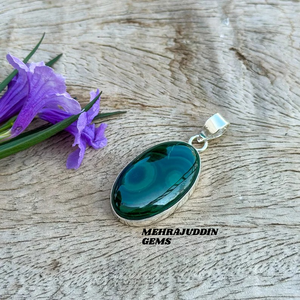 Collar con colgante de piedras preciosas de malaquita en forma de cabujón hecho a mano de Plata de Ley 925, joyería de moda para niños, sello de boda 925 - Product Image 1