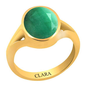 Certified <b>Emerald</b> Panna Zoya Panchdhatu Gold <b>Ring</b> 7.5CTS/8.25Ratti Bezel Setting 18K Gold Plated Metal for Engagement - Product Image 1