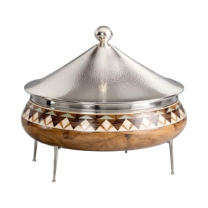 Elegant Mosaic Casserole Dish with Intricate Wood Design & Polished Metal Chafing Dishes Stylish Serving Pieces with Lid - Product Image 1