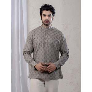 100% Cotton Printed Casual Short <b>Kurta</b> for <b>Men</b> <b>Men's</b> Floral Pattern Casual Shirt with Full Sleeves Poplin Fabric Breathable - Product Image 3