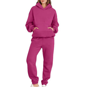 Conjunto Deportivo Personalizado con Logotipo, Dos Piezas, Estilo Jogging, Oversize, Felpa Francesa, Estampado Puff, Sudadera con Capucha para Mujer - Product Image 1