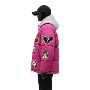 Veste matelassée en polyester de haute qualité pour femmes, panneaux matelassés, veste d'hiver rose, logo en chenille personnalisé, veste matelassée pour femmes - Product Image 3