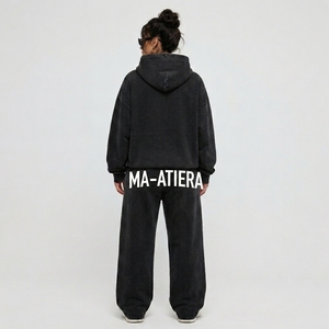 Conjunto Deportivo de Dos Piezas para Mujer, Sudadera con Capucha Negra Extra Grande, Pantalones Deportivos Anchos con Estampado Gráfico, Ropa Casual de Calle - Product Image 2