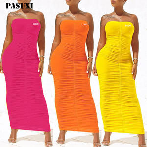 Abito aderente Casual da donna di nuovo arrivo PASUXI Maxi abito senza schienale in tinta unita con vita naturale taglie forti per le signore ODM - Product Image 1