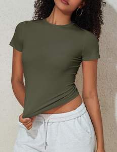 Classic <b>Women</b> Plus Size <b>T</b>-<b>Shirt</b> Soft Weave Light Texture Air Flow Slim Fit Gentle <b>Stretch</b> Daily Wear Modern Shape Clean Summer - Product Image 5