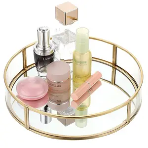 Стол для хранения парфюмерии, домашний декор, ювелирные изделия, роскошное Золотое стекло, акриловый металлический декоративный зеркальный поднос